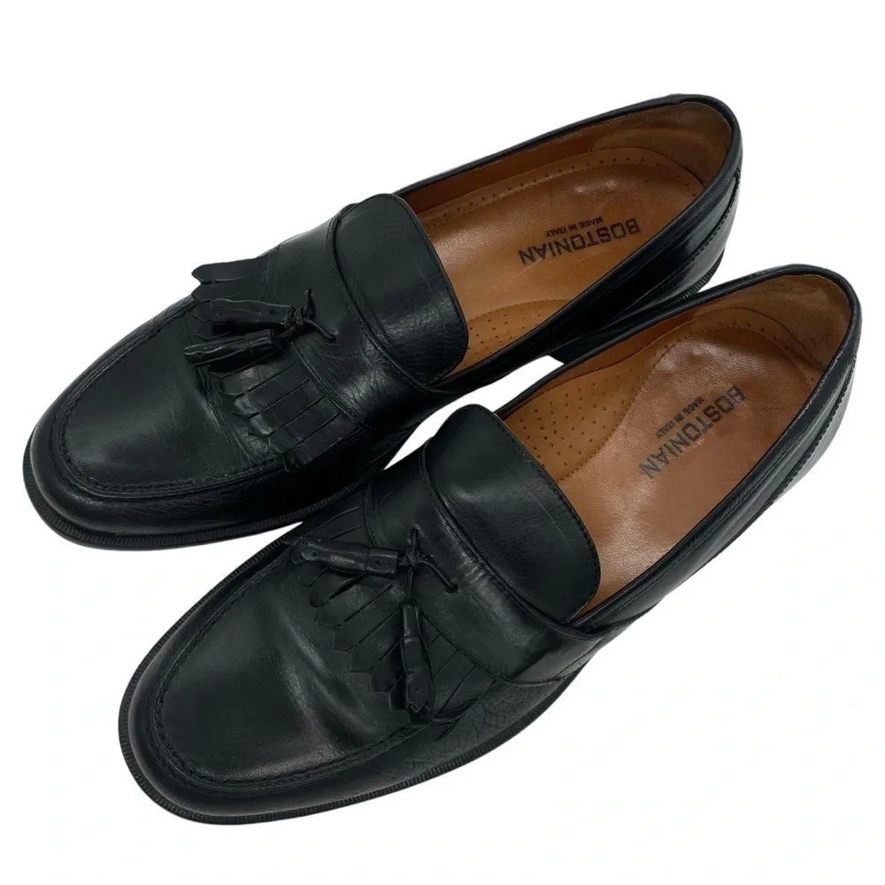 Bostonian Black Leather Classic Tassel Loafers Dress Shoes